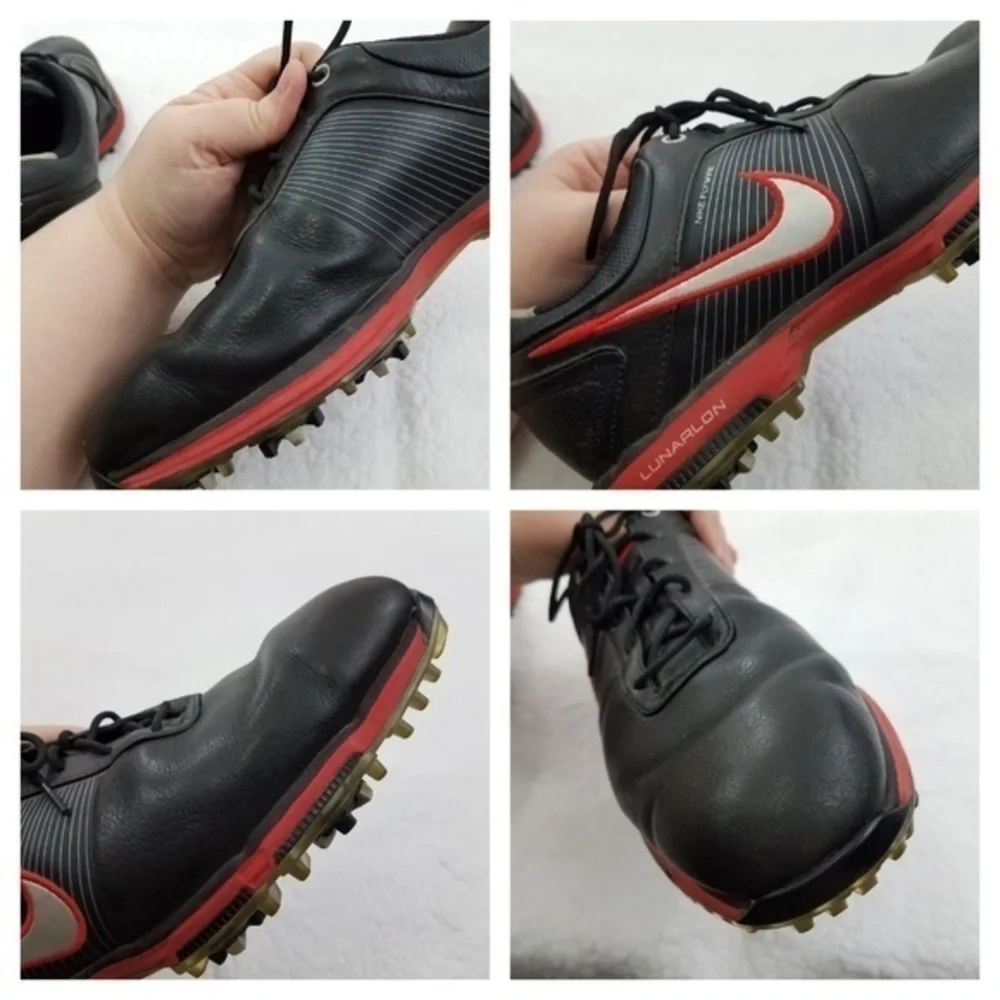 Nike Golf Cleats 8 lunar swingtip leather Control Black Red Flywire Tennis Shoes